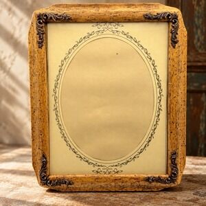 Vintage Ornate Wood Picture Frame 8x10 Rustic Western Floral Scroll Oval Mat